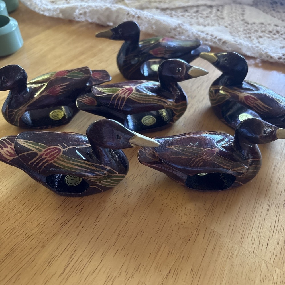 Lot of 6 Wood Mallard Decoy Duck Hand Painted Napkin Rings